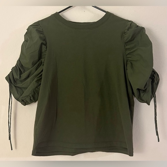 FRAME Ruched Tie Sleeve Tee - Fatigue Large - Picture 2 of 6